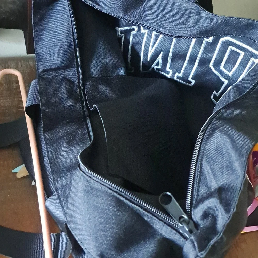NWT PINK Victoria's Secret Black Tote Plaid Lettering Bag